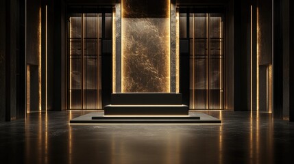 Poster - Stunning and refined backdrop featuring a pedestal and display case 3D illustration 3D rendering