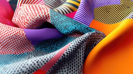 Poster - Vibrant fabric contrasted against geometric shapes 3D rendering and visualization