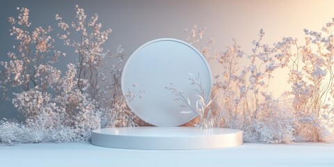 Poster - Floral podium featuring a space for object display in 3D render