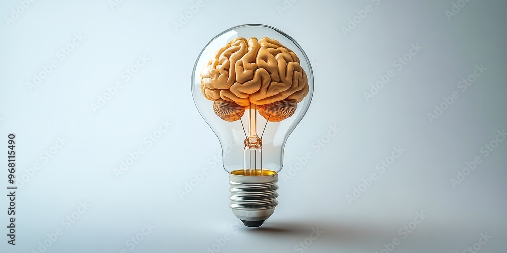 Human brain inside a light bulb representing the power of thinking ...