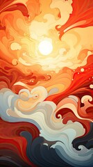 Wall Mural - Abstract swirl art with sun