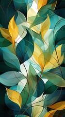 Wall Mural - Abstract green & yellow leaves