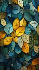 Sticker - Stained glass leaves in blue and gold