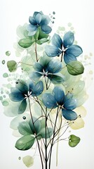 Wall Mural - Blue watercolor flowers