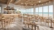 © ridhalex - Interior design beachfront cafe, minimalist furniture with simple wooden chairs and tables