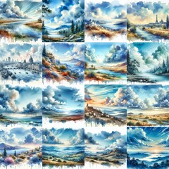 Watercolor splash style landscapes. AI generated illustration