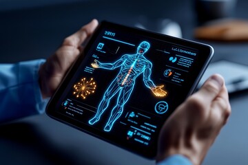 Lupus AI Diagnosis and Telemedicine innovations depicted in a futuristic medical infographic, showcasing digital health tools for lupus treatment