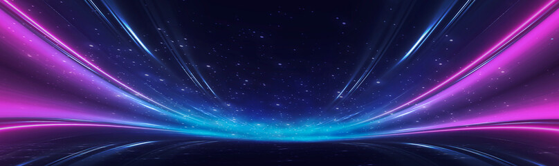 Wall Mural - empty neon studio stage, rays, horizon.