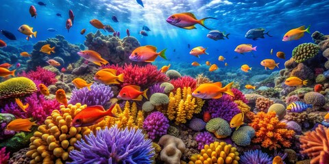 A Vibrant Underwater World with a Mix of Colorful Fish and Coral, Underwater Photography, Coral Reef, Ocean Life, Fish, Coral