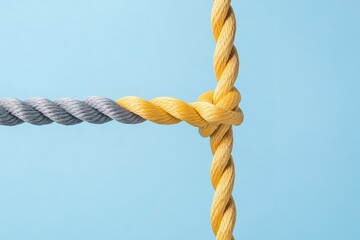 Two ropes, one gray and one yellow, are tied together, symbolizing unity, collaboration, and the power of working together.