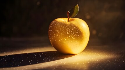 Glowing golden apple fruit with dark light effect picture