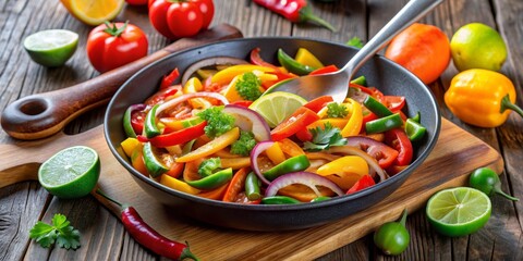 Colorful Bell Peppers and Onions in a Pan for Mexican Cuisine, peppers, onions, mexican food