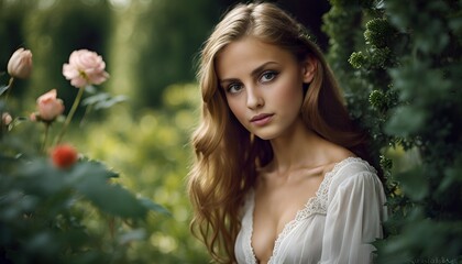 Wall Mural - portrait of a woman in the  garden