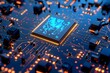 © Valentin - Intricate Circuit Board with Glowing Microchip and Blue Patterns