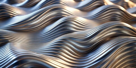 Poster - Metallic Wave Abstract Background, 3D Render, Abstract Background, Metal Texture