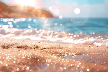 Canvas Print - Serene Beach Scene with Sparkling Sand and Gentle Waves