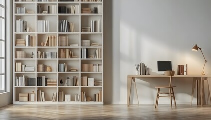 Empty Desk with Books and Minimalist Supplies