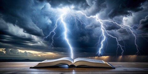 Open Book Under Lightning Storm, book, storm, lightning