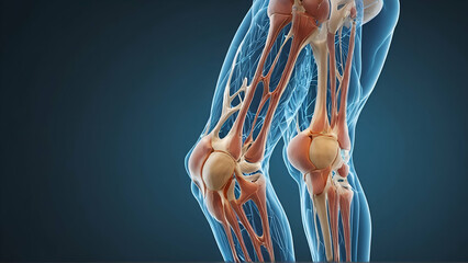 Human knee anatomy on medical background