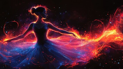 Wall Mural - A woman in a blue dress dances with fiery, flowing energy.