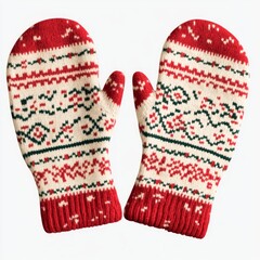 Canvas Print - A pair of festive knitted mittens with a colorful pattern.