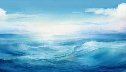 Wall Mural -  A calm ocean view with the horizon line in the lower third, the sky above is empty and vast, 