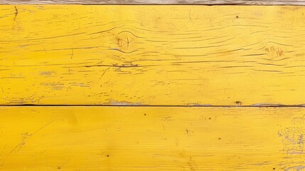 Sticker - Yellow wooden planks with rustic texture. Distressed wood surface for background or banner. Minimalist style with copy space. Ideal for print, web design, or marketing material.

