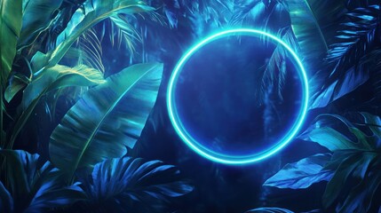 Poster - Neon Circle in Tropical Jungle