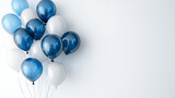 A cluster of vibrant blue balloons floating gracefully against a clean white background
