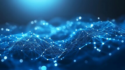 Abstract blue polygon tech network with connect technology background. Abstract dots and lines texture background. 3d rendering