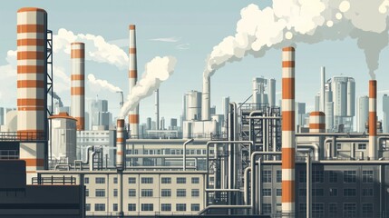 Sticker - Industrial Cityscape with Smoke Stacks