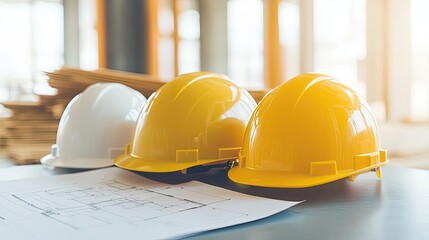 A meeting between architects and construction managers onsite, with hard hats and design plans, emphasizing the collaborative effort in building projects