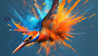 Vibrant Abstract Display of Colorful Birds in Motion Capturing a Spectrum of Blue to Orange in an Artistic Explosion