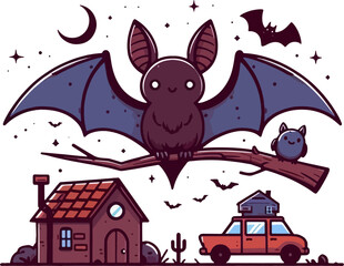 Wall Mural - cute cartoon halloween bat vampire