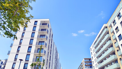 Modern architecture of urban residential apartment building. Apartment building exterior, residential house facade.