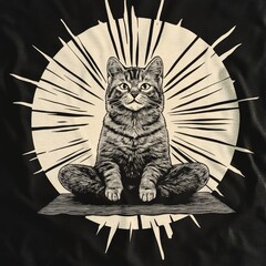 Canvas Print - A stylized illustration of a cat sitting calmly against a radiant background.