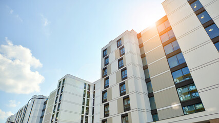 Modern architecture of urban residential apartment building. Apartment building exterior, residential house facade.