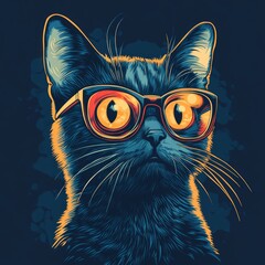 Sticker - A stylized illustration of a cat wearing glasses, featuring vibrant colors and a bold design.