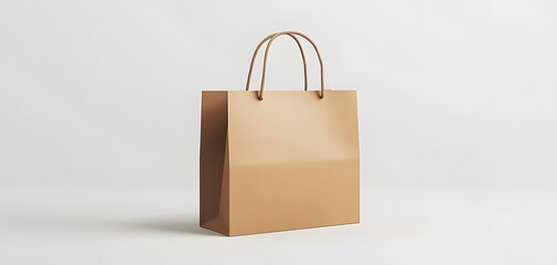 A stylish beige paper bag with handles, perfect for shopping, gifting, or branding purposes in a minimalist setting.