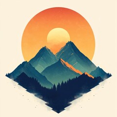 Canvas Print - A stylized mountain landscape with a vibrant sunset.