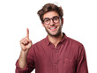 © Maestro - Young man smiling and raising a finger in a studio, transparent