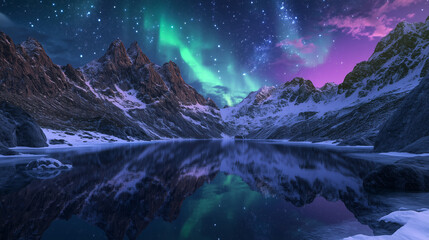 Wall Mural - The Aurora Borealis lights up in the Night Sky