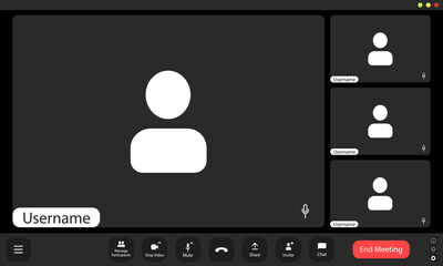 Wall Mural - a digital grid shows multiple user placeholders in a virtual meeting, indicating a collaborative ses