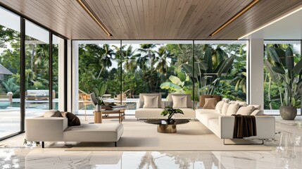 Poster - Modern Living Room with Tropical View