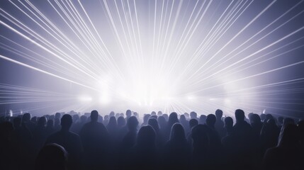 Poster - Silhouettes of People in a Dark Room with Bright Light Beams