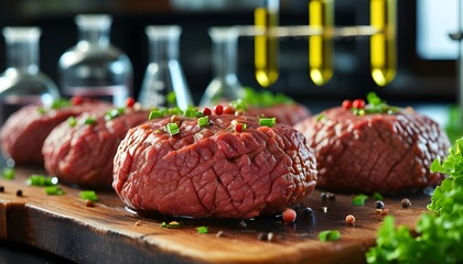 Innovative laboratory-grown meat representing the future of food with sustainable cultured beef as an ethical alternative to traditional meat production