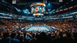 © Oleg - Spectators assemble around a brightly lit, vacant boxing ring in a dimly lit arena