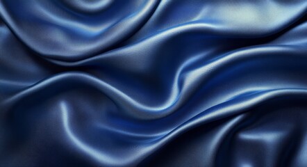 Wall Mural - Smooth blue satin fabric draping elegantly on a dark background in soft, flowing folds