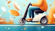 © Ckip - Person riding electric scooter in autumn with falling leaves. Modern urban mobility and eco-friendly concept.