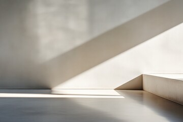 Poster - A minimalist interior scene is beautifully presented with the interplay of light and shadow creating an abstract and serene space with clean lines and a modern aesthetic.